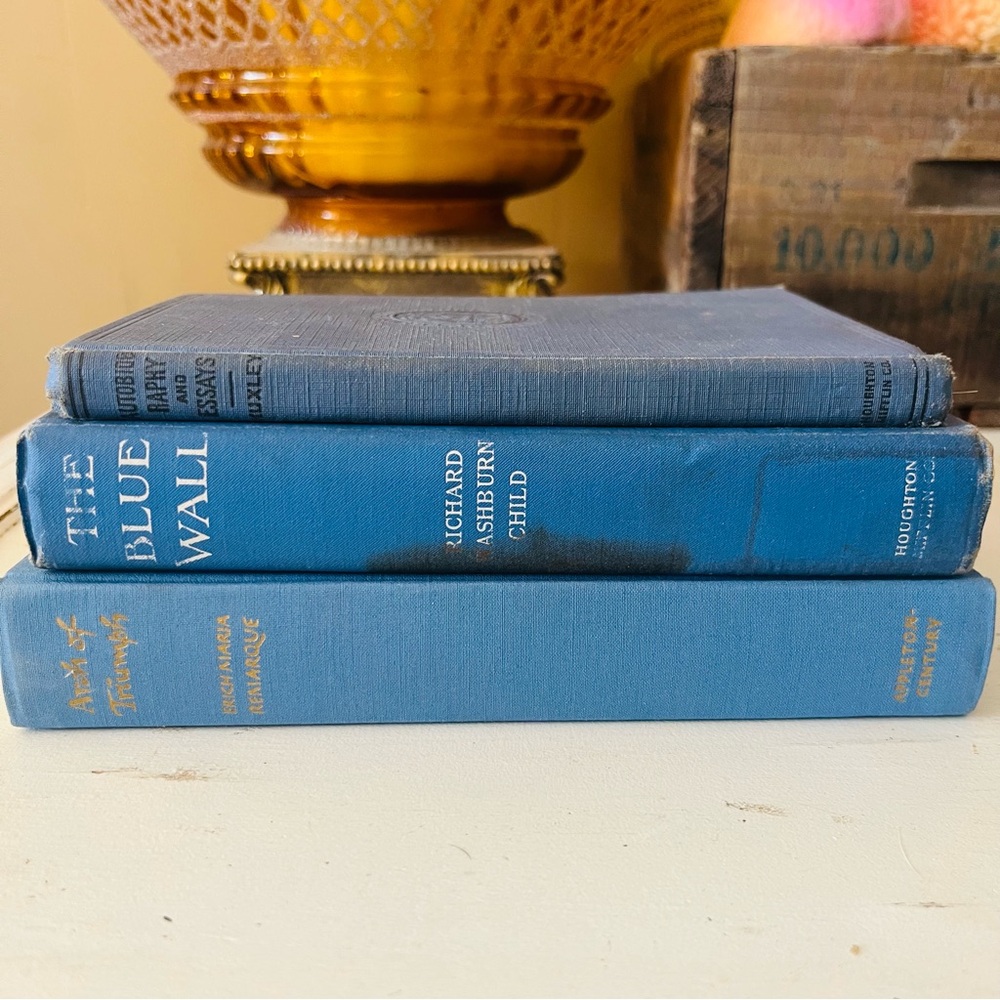 Vintage Blue Decorative Hardcover Book Stack - Coastal Accents